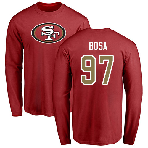 Men San Francisco 49ers Red Nick Bosa Name and Number Logo #97 Long Sleeve NFL T Shirt